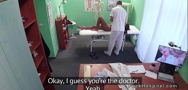  Ebony with stomach pain gets doctors cock